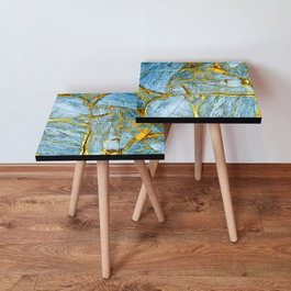Hanah Home Mesas Nido 2 Shp235 - Azul y Dorado